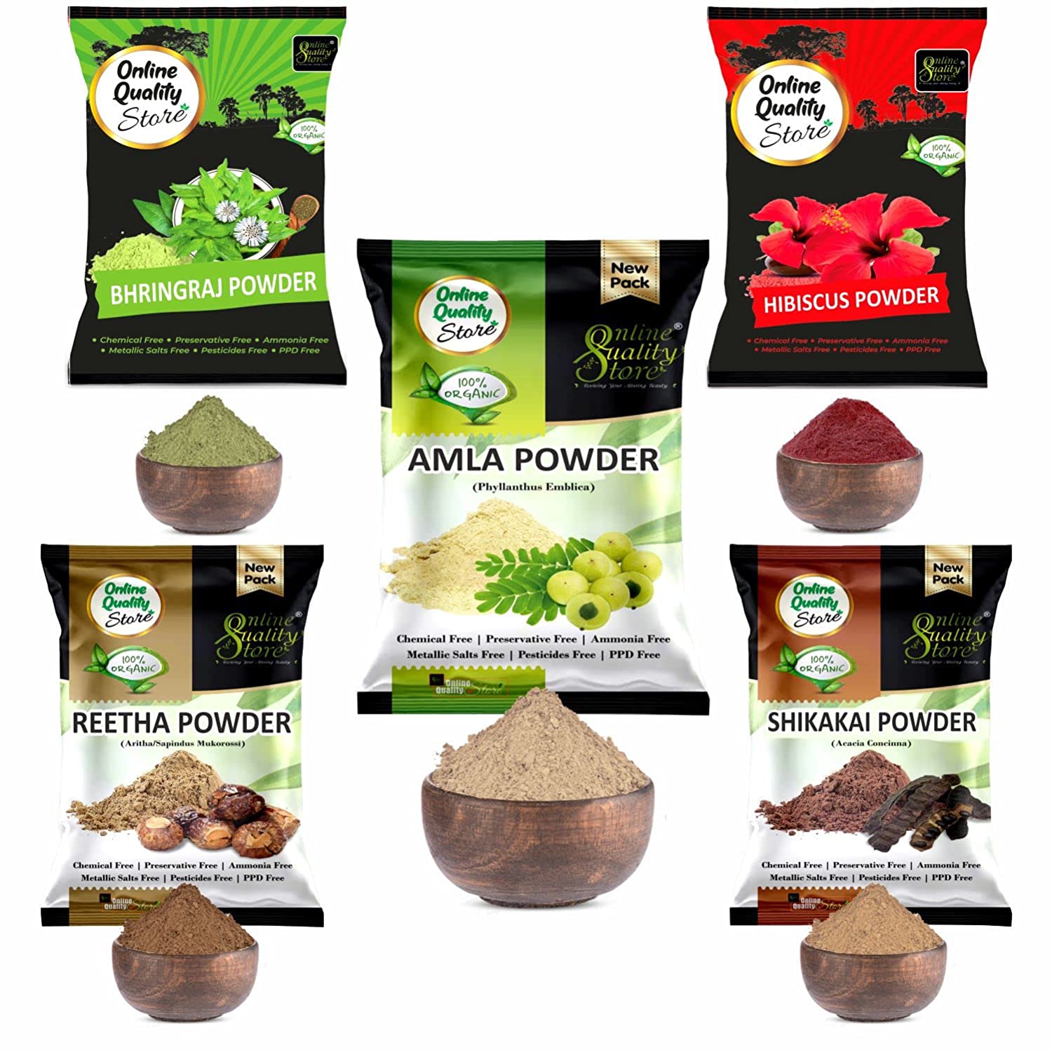 Online Quality Store Amla Reetha Shikakai Bhringraj and Hibiscus Powder for  Hair, 900g - Online Quality Store Official Website